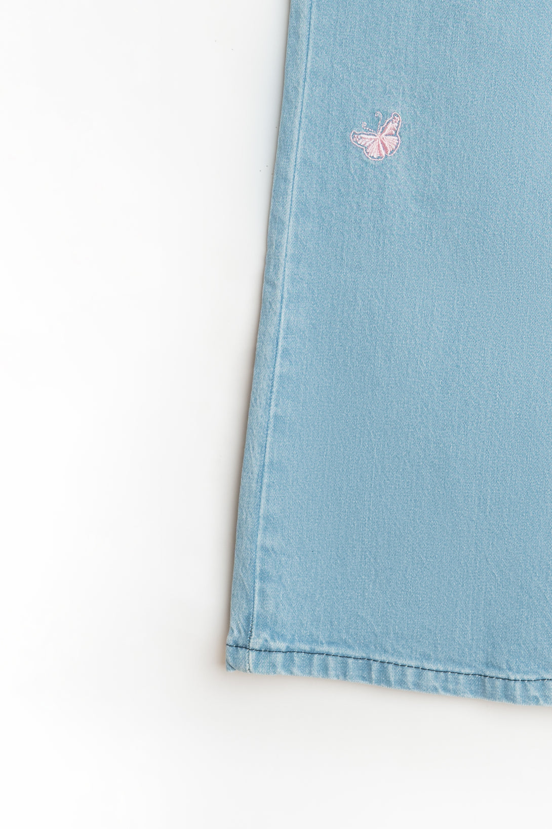 Denim Butterfly Embroidered Bell Bottom for Girls – Sky Blue Wash