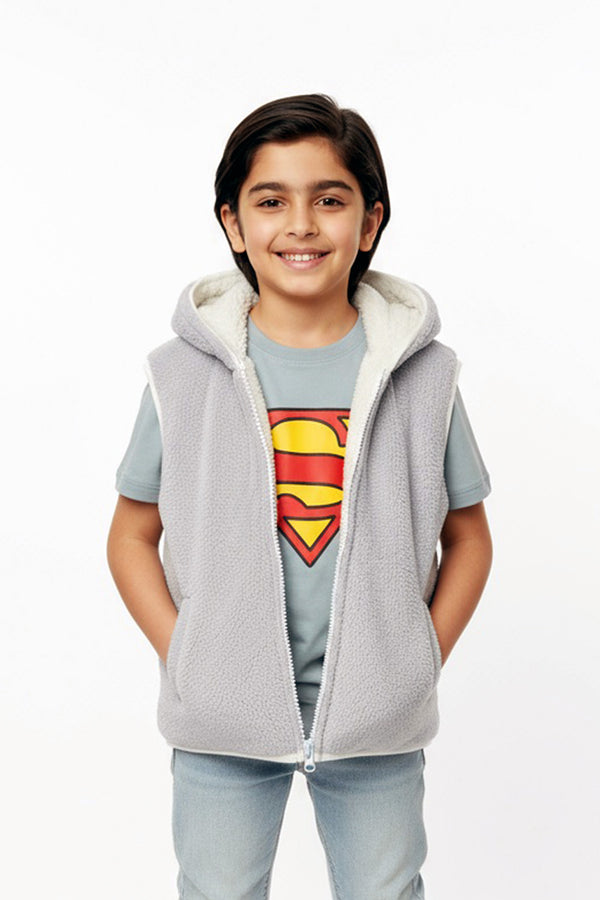 Libano Hooded Sherpa Gilet – Light Grey