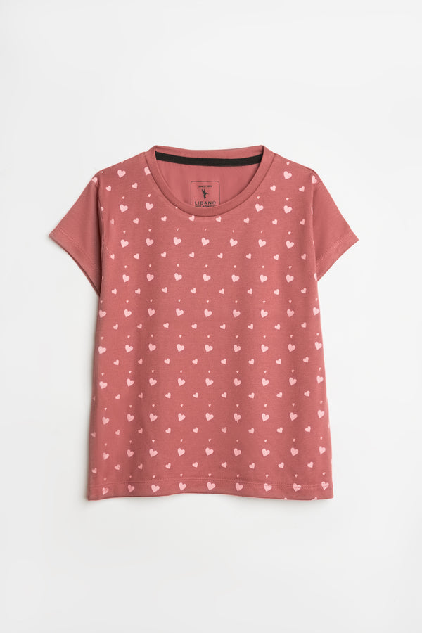 Tea Pink Heart-Patterned Girls' Tee - Libano