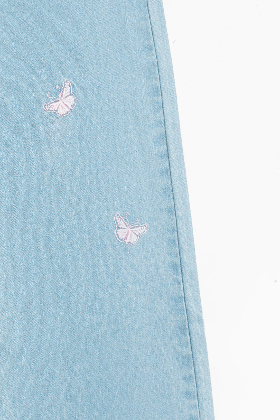 Denim Butterfly Embroidered Bell Bottom for Girls – Sky Blue Wash