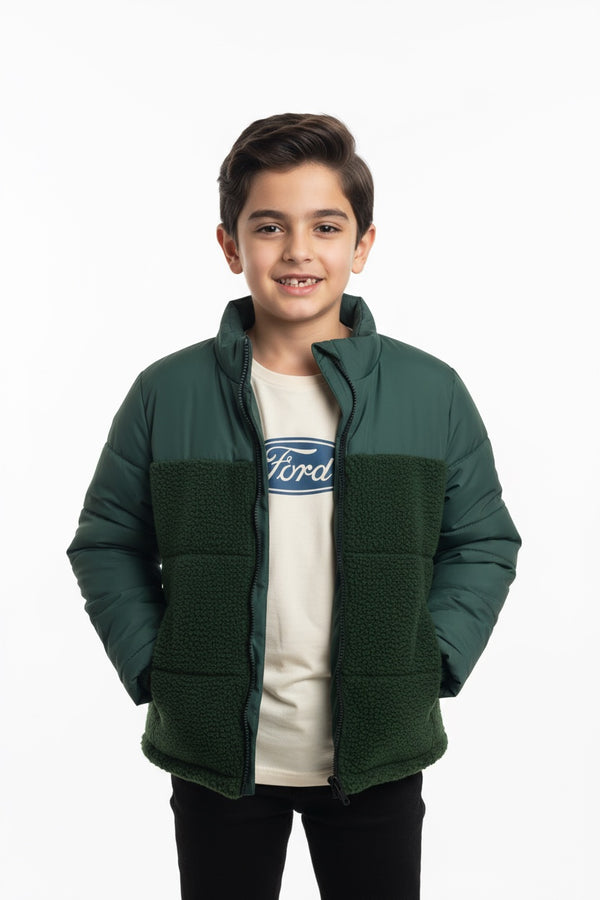 Libano Sherpa Panel Puffer Jacket – Forest Green