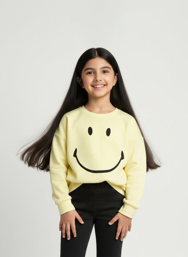Libano Smiley Face Fleece Sweatshirt – Lemon