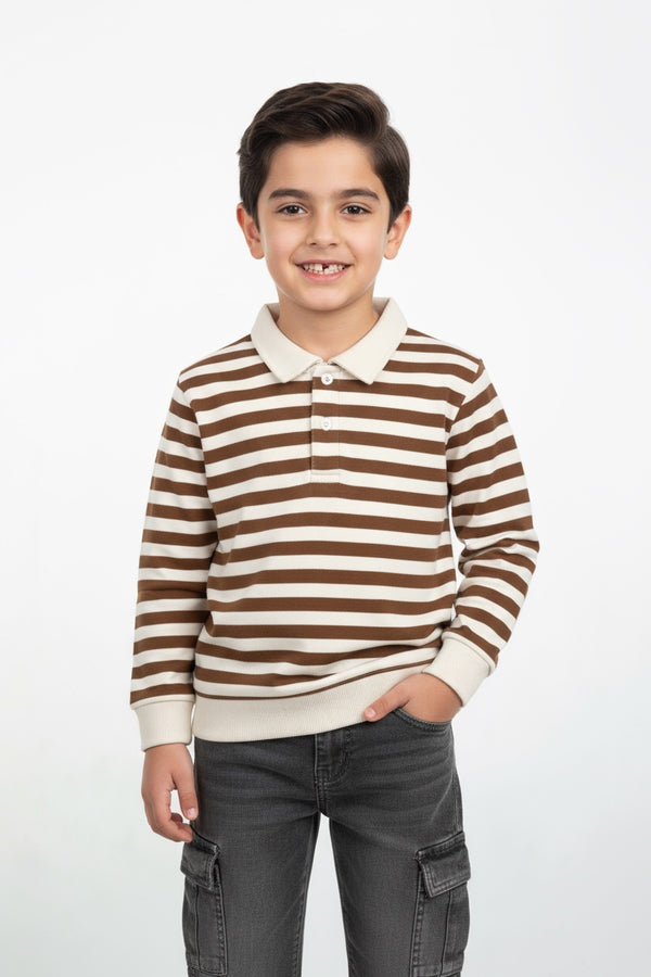 Libano Ragbi Fleece Polo – Brown Stripes