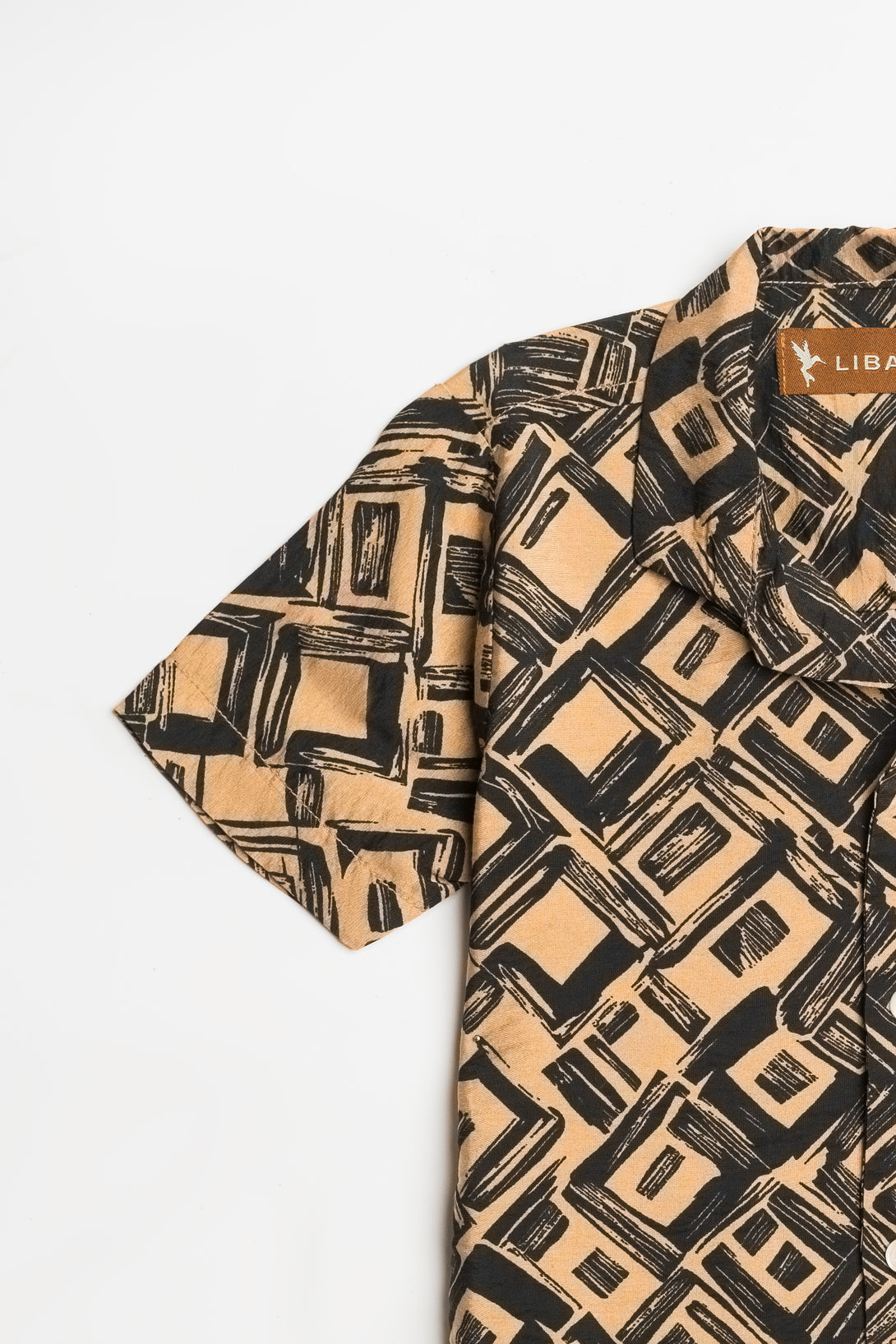 Classic Cuban Shirt for Boys in Ebony Geometric - Premium Cotton Wear