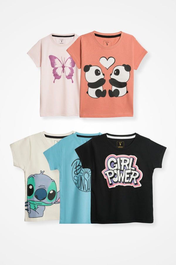 Pack of 5 Graphic Tees For Girls